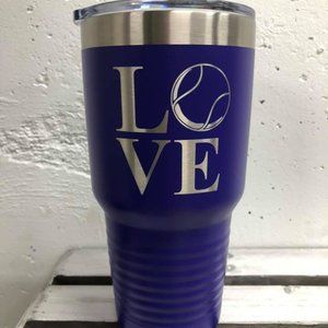 30 oz engraved LOVE TENNIS purple tumbler